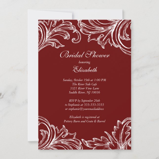 Invitación Vintage Damask Bridal Shower Invilot (Anverso)
