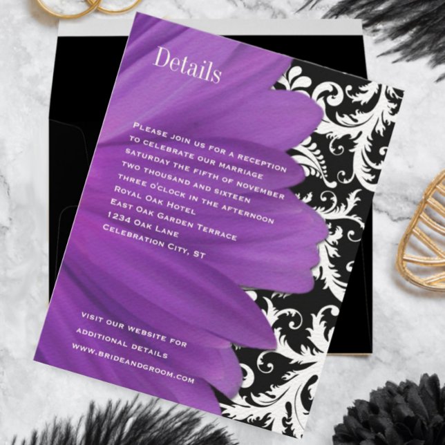 Invitación Vintage Damask Lavender Gerber Daisy Boda (Subido por el creador)