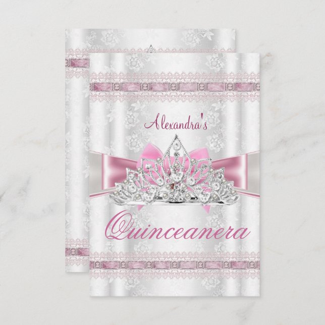 Invitación Vintage Damask Quinceanera 15th Birthday Party sml (Anverso / Reverso)