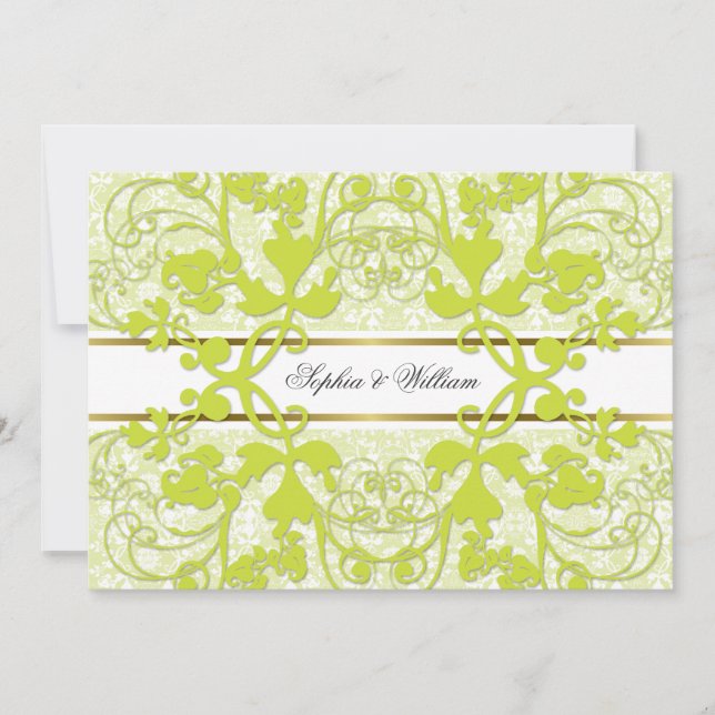 Invitación Vintage Damask Swirls Lace Elegant Wedding Invite (Anverso)