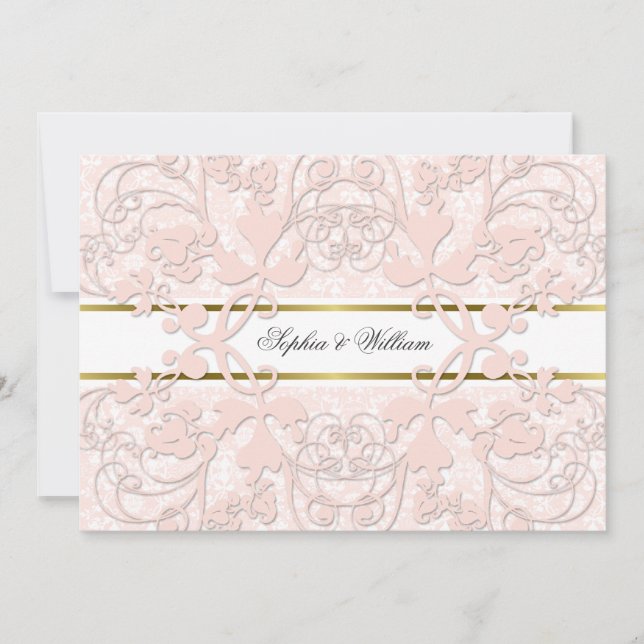 Invitación Vintage Damask Swirls Lace Elegant Wedding Invite (Anverso)