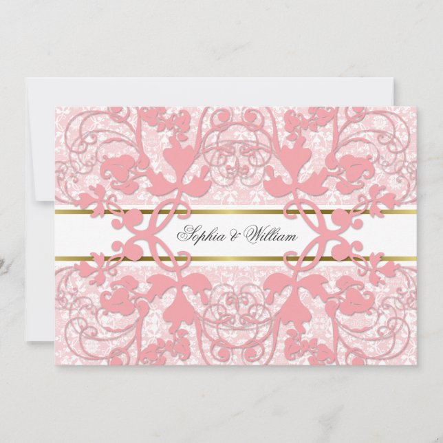 Invitación Vintage Damask Swirls Lace Elegant Wedding Invite (Anverso)