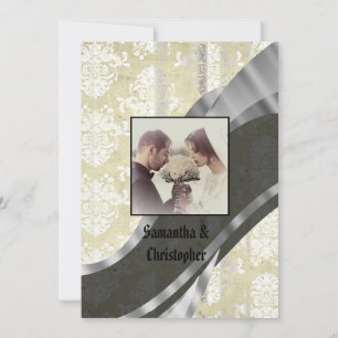 Invitación Vintage damask wedding photo invitation