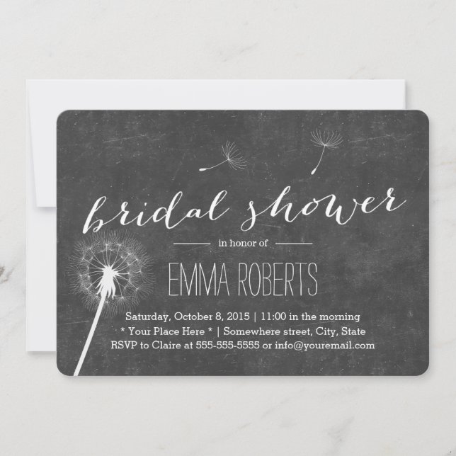 Invitación Vintage Dandelion Chalkboard Bridal Shower (Anverso)