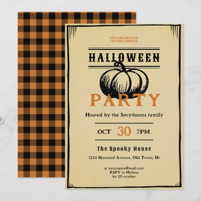 Invitación vintage de academia oscura (Anverso / Reverso)