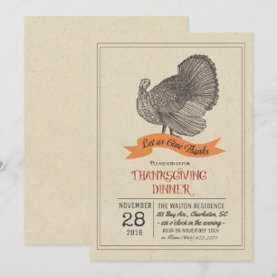 Invitación vintage de Acción de Gracias para pavo