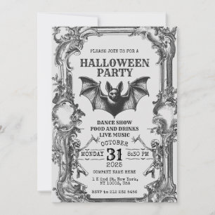 Invitación vintage de Halloween con esqueletos y m