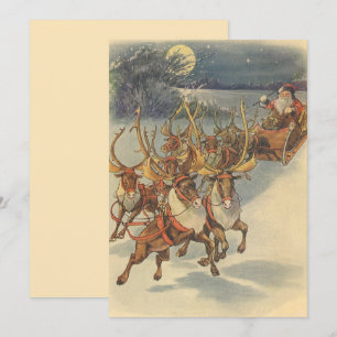 Invitación vintage de Navidad de Santa Claus y ren