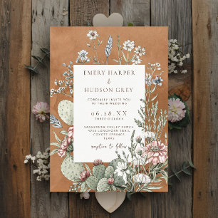 Invitación Vintage de Vaquero Occidental Boda Floral del Suro