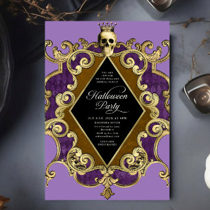 Invitación Vintage del Ornato de Oro de la Fiesta de Hallowee