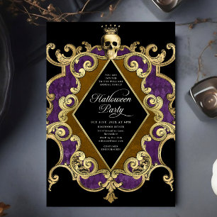 Invitación Vintage del Ornato de Oro de la Fiesta de Hallowee