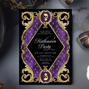 Invitación Vintage del Ornato de Oro de la Fiesta de Hallowee