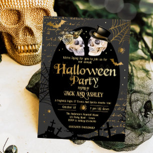 Invitación Vintage del Partido Halloween para Adultos Skulls 