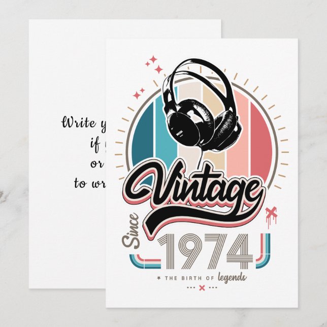 Invitación Vintage desde audífonos de 1974 (Anverso / Reverso)