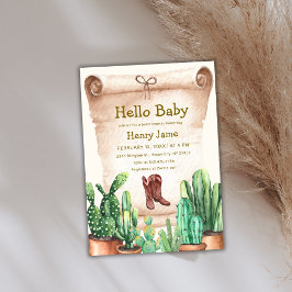 Invitación Vintage Desert Cactus Cowboy Boots Baby Shower