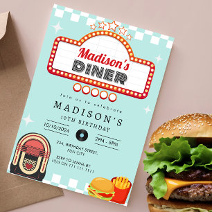 Invitación Vintage Diner Retro Hop de cumpleaños de los años