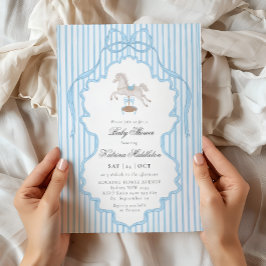Invitación Vintage Doily Rocking Horse Boy Baby Shower