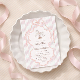 Invitación Vintage Doily Rocking Horse Nursery Baby Shower