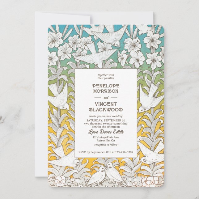 Invitación Vintage Dove Love Wedding (Anverso)