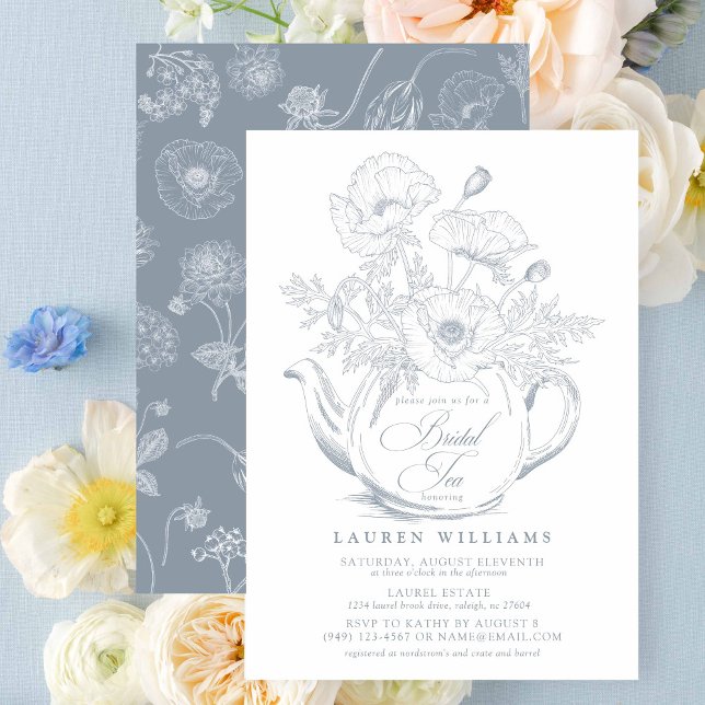 Invitación Vintage Dusty Blue Botandal Bridal Tea Shower (Subido por el creador)