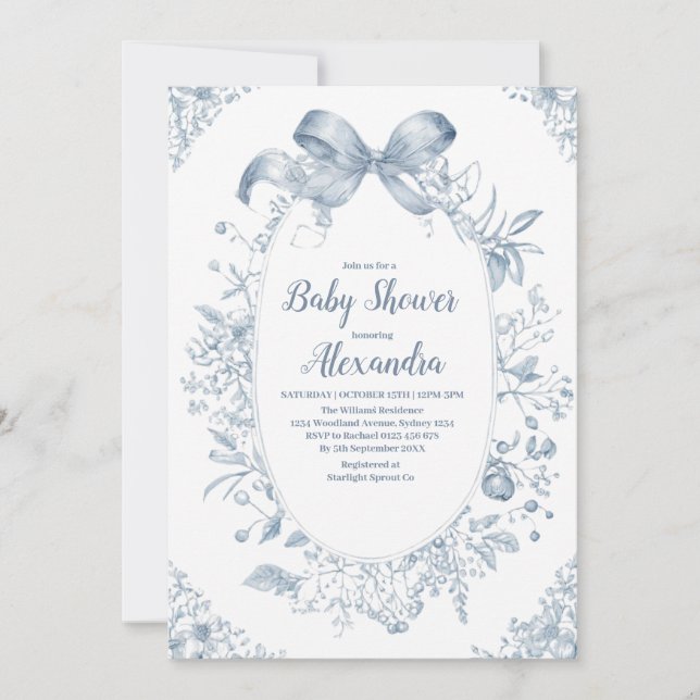 Invitación Vintage Dusty Blue Bow (Anverso)
