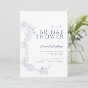 Invitación Vintage Dusty Blue Floral Bridal Shower
