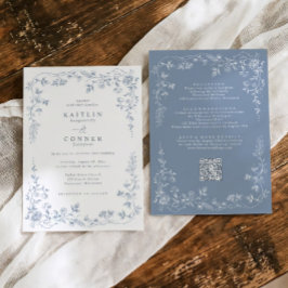 Invitación Vintage Dusty Blue French Floral Wedding