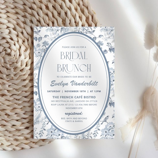Invitación Vintage Dusty Blue Toile Chinoiserie Bridal Shower (Vintage Dusty Blue Toile Chinoiserie Bridal Shower Invitation)