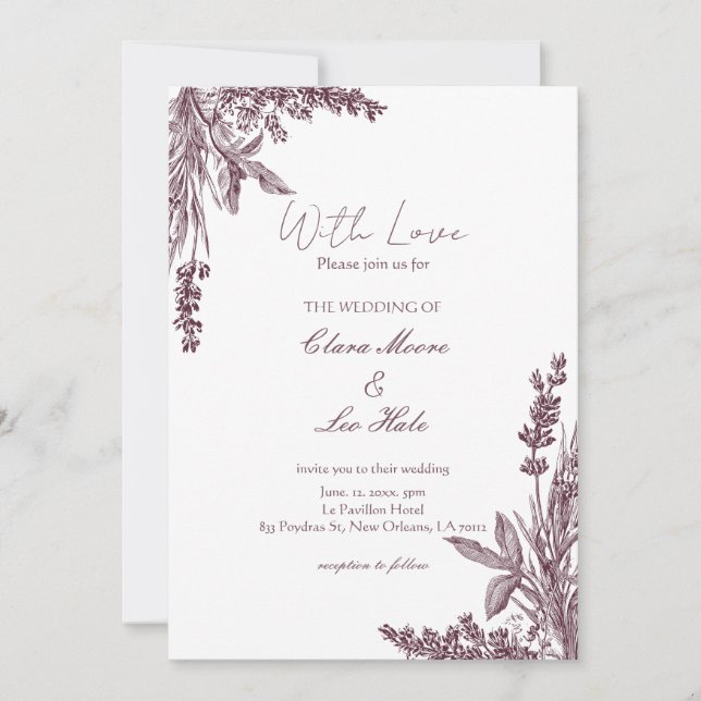 Invitación Vintage Dusty Lavender Herb Wedding  (Anverso)