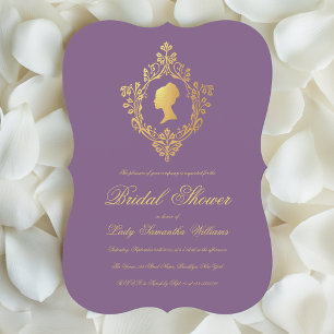 Invitación Vintage Dusty Purple Faux Gold Escudo Bridal Showe
