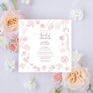 Invitación Vintage Dusty Rosa Floral Script Square Shower
