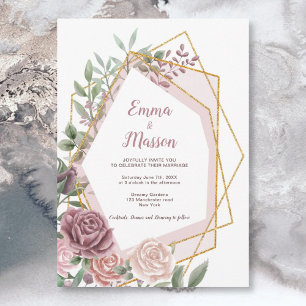 Invitación Vintage Dusty Rose Floral with Gold Frame