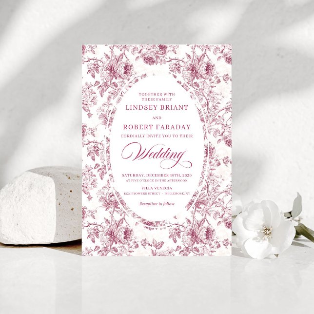 Invitación Vintage Dusty Rose French Toile Wedding Invitation (Vintage Dusty Rose French Toile Wedding Invitation)