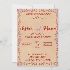 Invitación Vintage Dusty Rose & Peach Watercolor