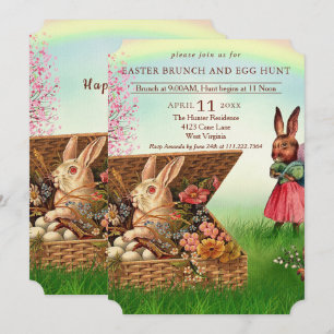 Invitación Vintage Easter Basket.Brunch De Pascua Y Caza De H