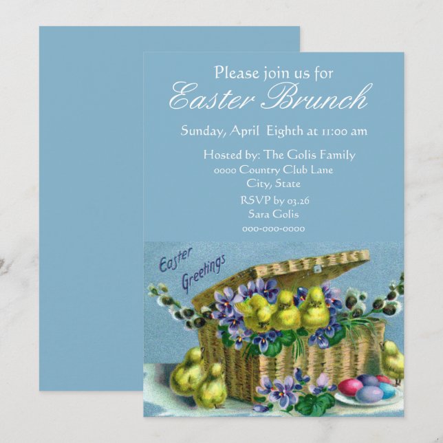 Invitación Vintage Easter Basket Family Brunch (Anverso / Reverso)