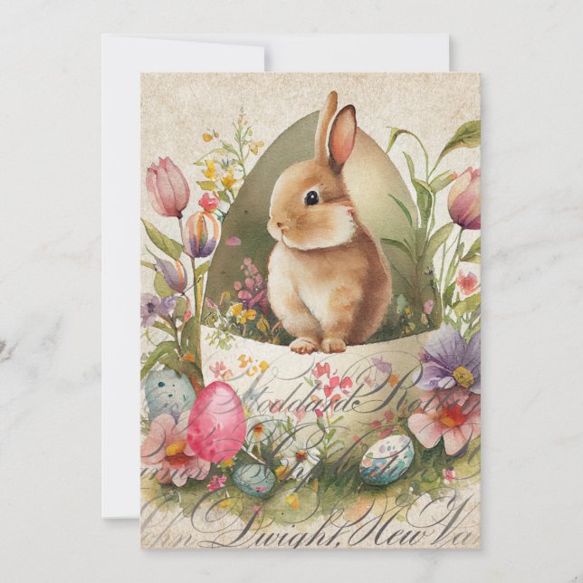 Invitación Vintage Easter Bunny Egg Floral (Anverso)