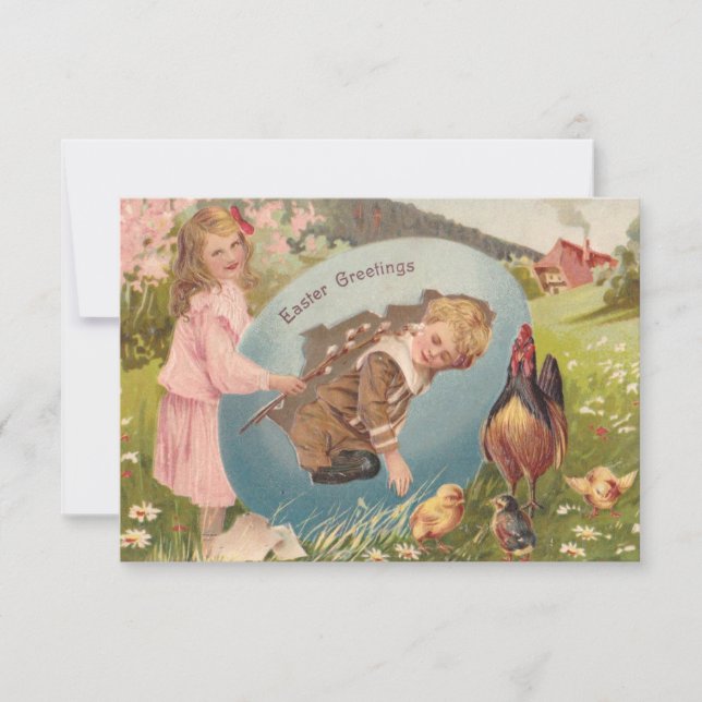 Invitación Vintage Easter Victorian Chica & Boy (Anverso)