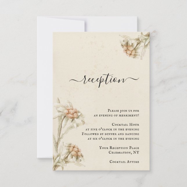 Invitación Vintage Edelweiss Floral Reception Enclosure Card  (Anverso)