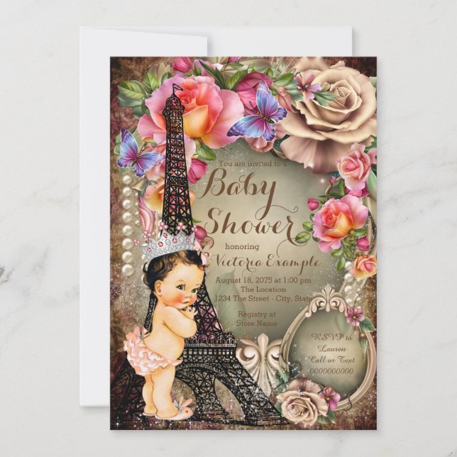 Invitación Vintage Eiffel Tower Paris Baby Shower (Anverso)