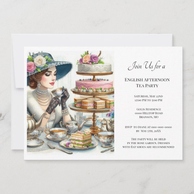 Invitación Vintage Elegance Ladies Tea Fiesta (Anverso)