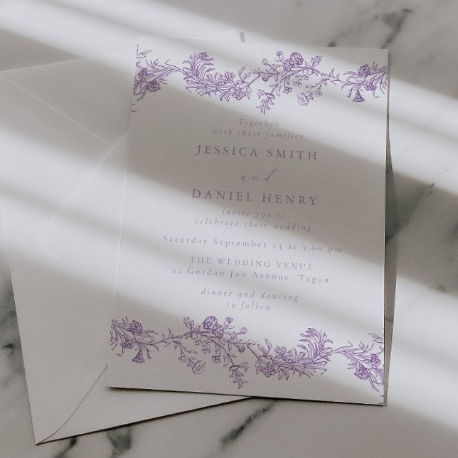 Invitación Vintage Elegance: Lavender Floral Wedding (Subido por el creador)