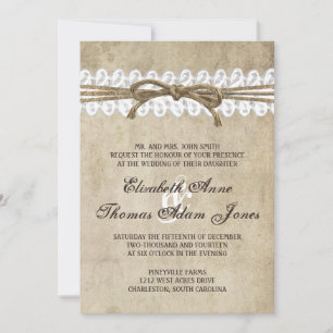 Invitación Vintage Elegance Twine on Lace Wedding Invitation
