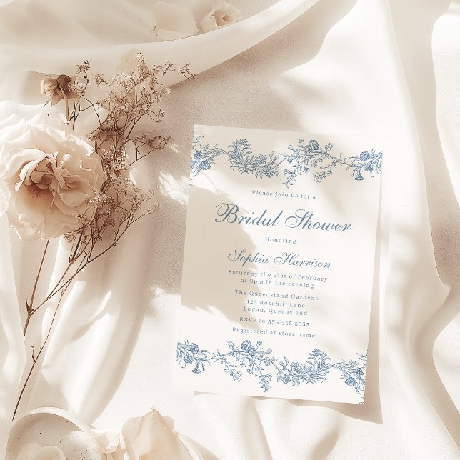Invitación Vintage Elegant Blue Bridal Shower (Subido por el creador)