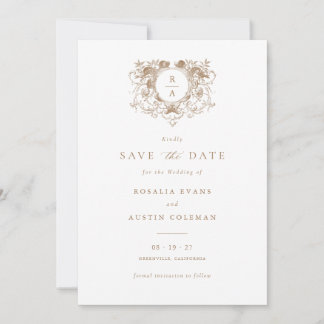 Invitación Vintage Elegant Floral Escudo Wedding Save the Dat