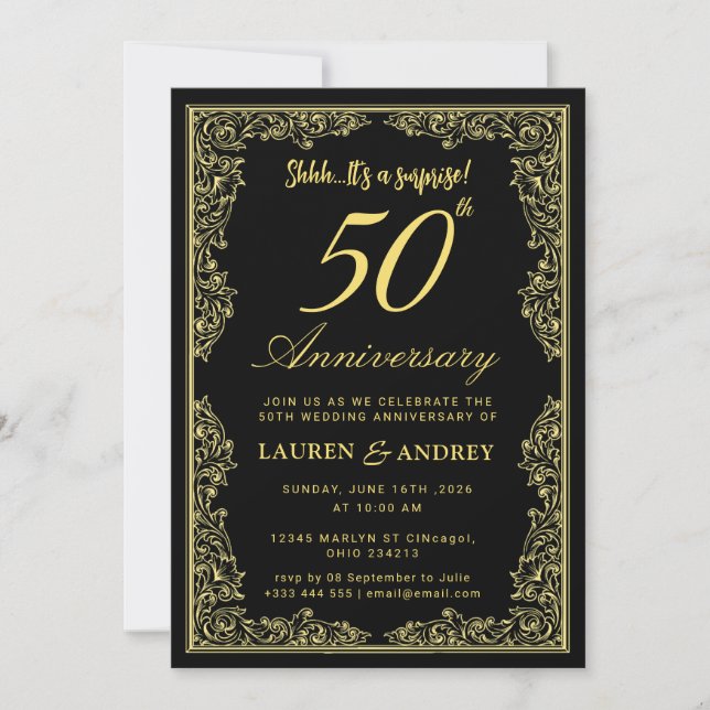 Invitación  Vintage Elegant Golden  Wedding Anniversary (Anverso)