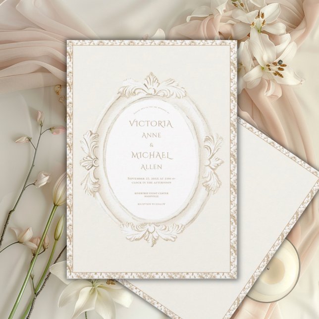 Invitación Vintage Elegant Neutral Damask Wedding (Subido por el creador)