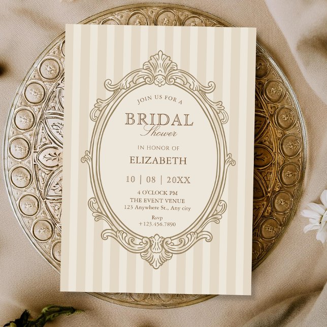 Invitación Vintage elegant soft beige bridal shower (Subido por el creador)