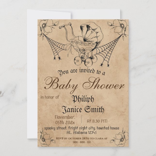 Invitación Vintage Elegant Spooky, Baby Shower de Halloween (Anverso)