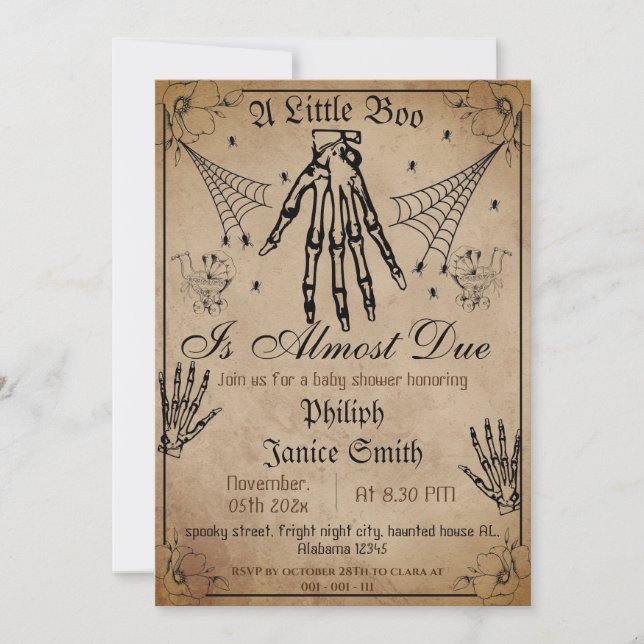 Invitación Vintage Elegant Spooky, Baby Shower de Halloween (Anverso)